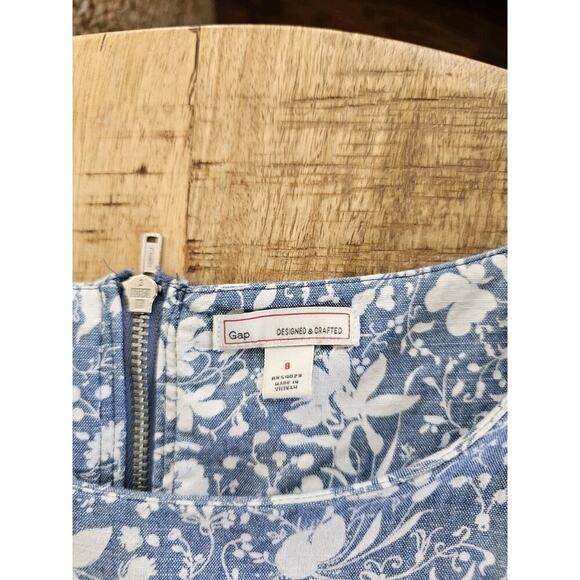 Gap Floral Pleated Fit And Flare Dress Pockets Size 8 Cottagecore Chambray Blue - Picture 7 of 13